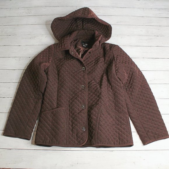 East 5th Women's Quilted Jacket Size S Brown Fall Winter Hooded Coat - Picture 1 of 5
